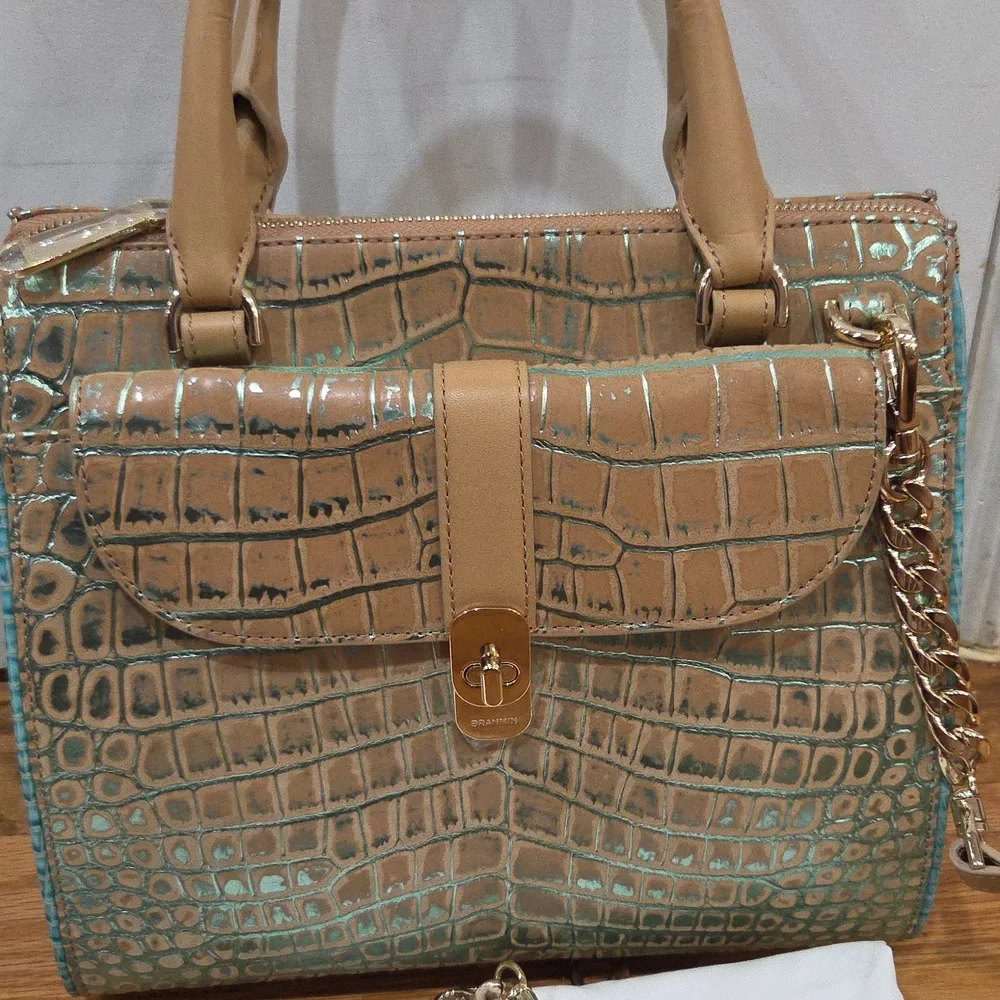 💛▪️Brahmin▪️small Caroline Mineral Blue Fremont Satchel + Veronica wallet Set